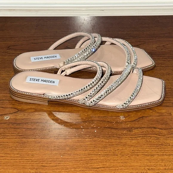 Steve Madden Starie Rhinestone Silver Strappy Square Toe Sandals Size 8.5 NWOT - Picture 5 of 9